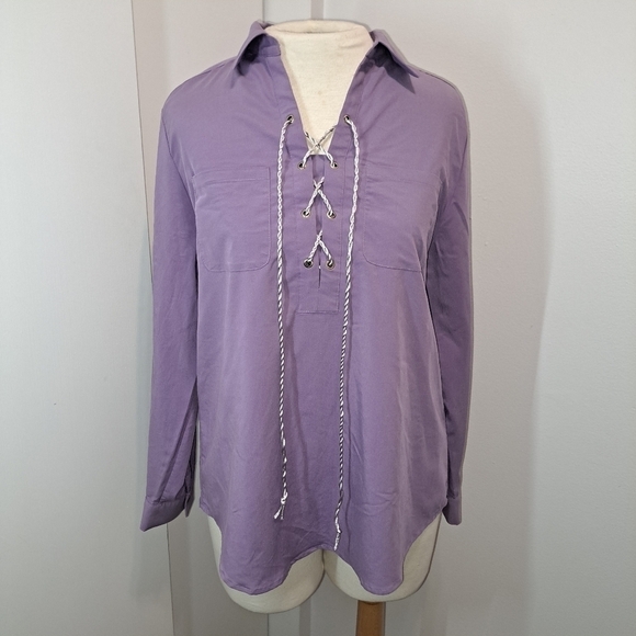 Chicos Lavender Blouse Size 1 Metallic Rope String - Picture 1 of 12